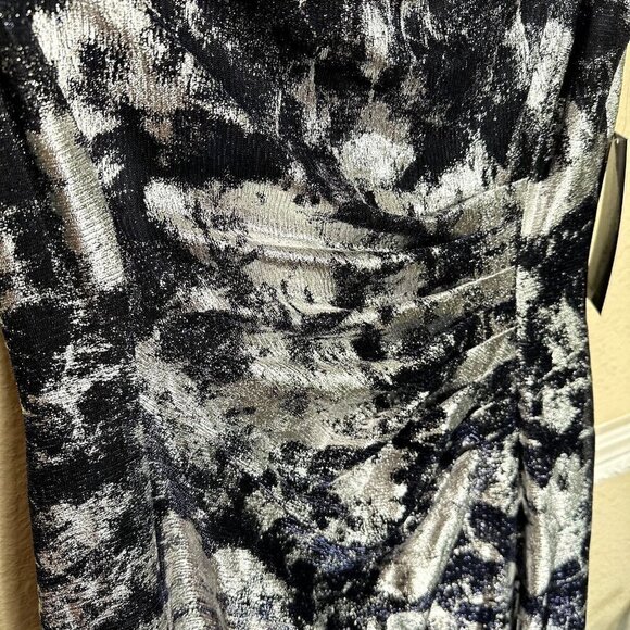 Tahari Arthur S Levine ASL Cowl Neck Fit & Flare Navy & Silver SZ 8 NWT $148 - Picture 4 of 13